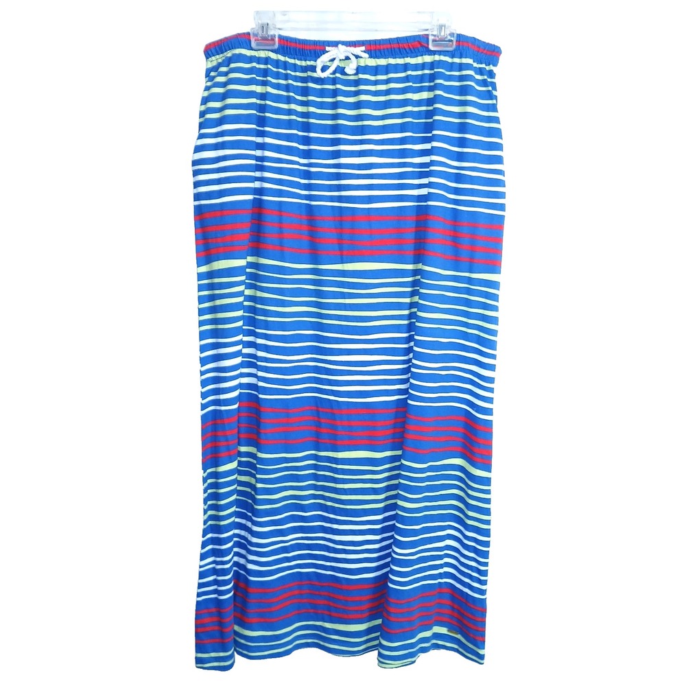 Tommy Hilfiger 100% Cotton Women Maxi Skirt XL Cyber Blue Striped Nautical Boat